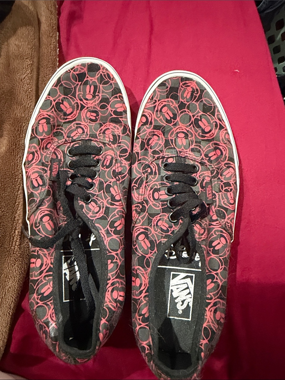 Vans Black Canvas Sneakers with Red Mickey Pattern
